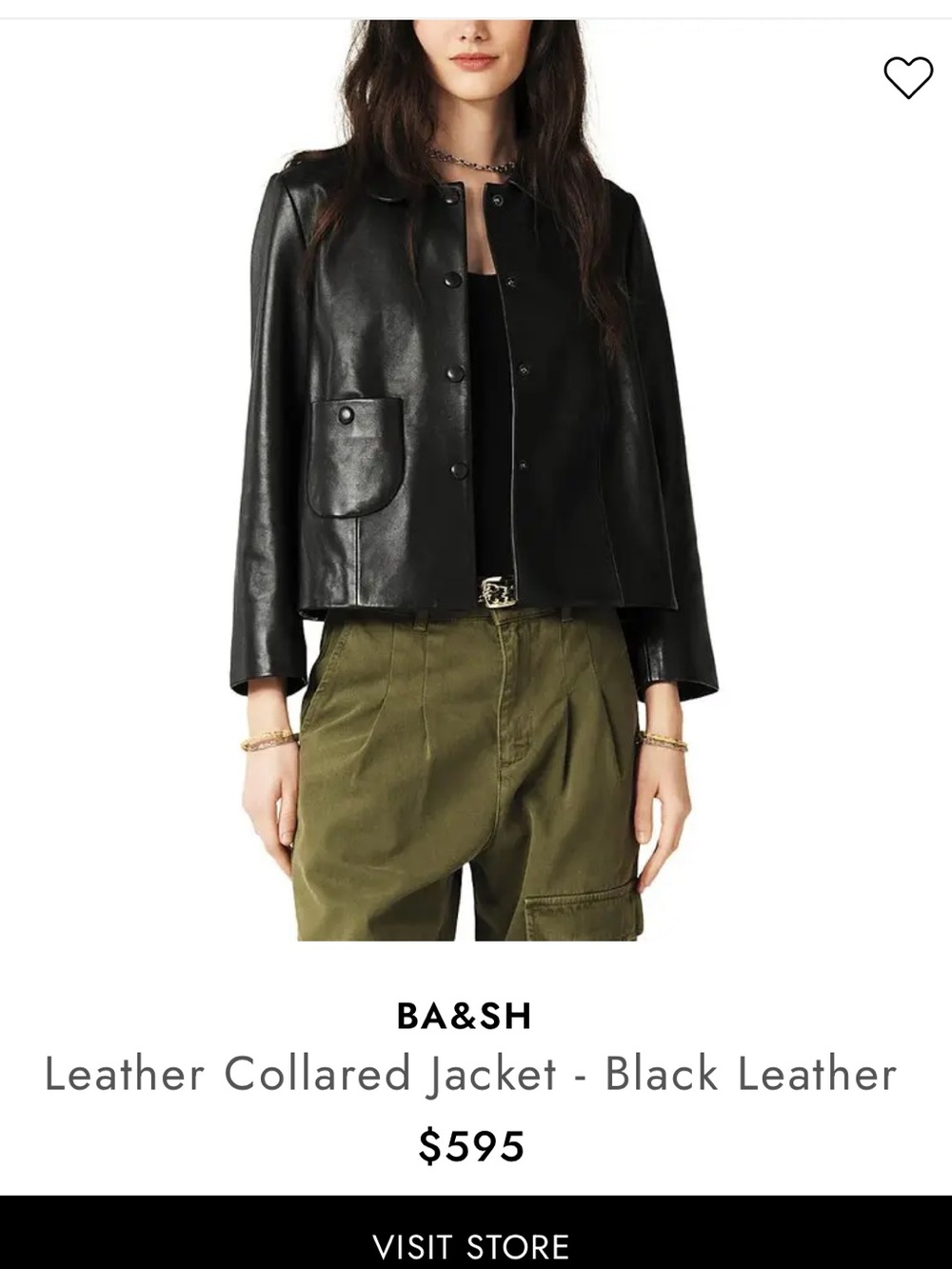 ba&sh Black Leather Snap-Front Jacket - Picture 3 of 3